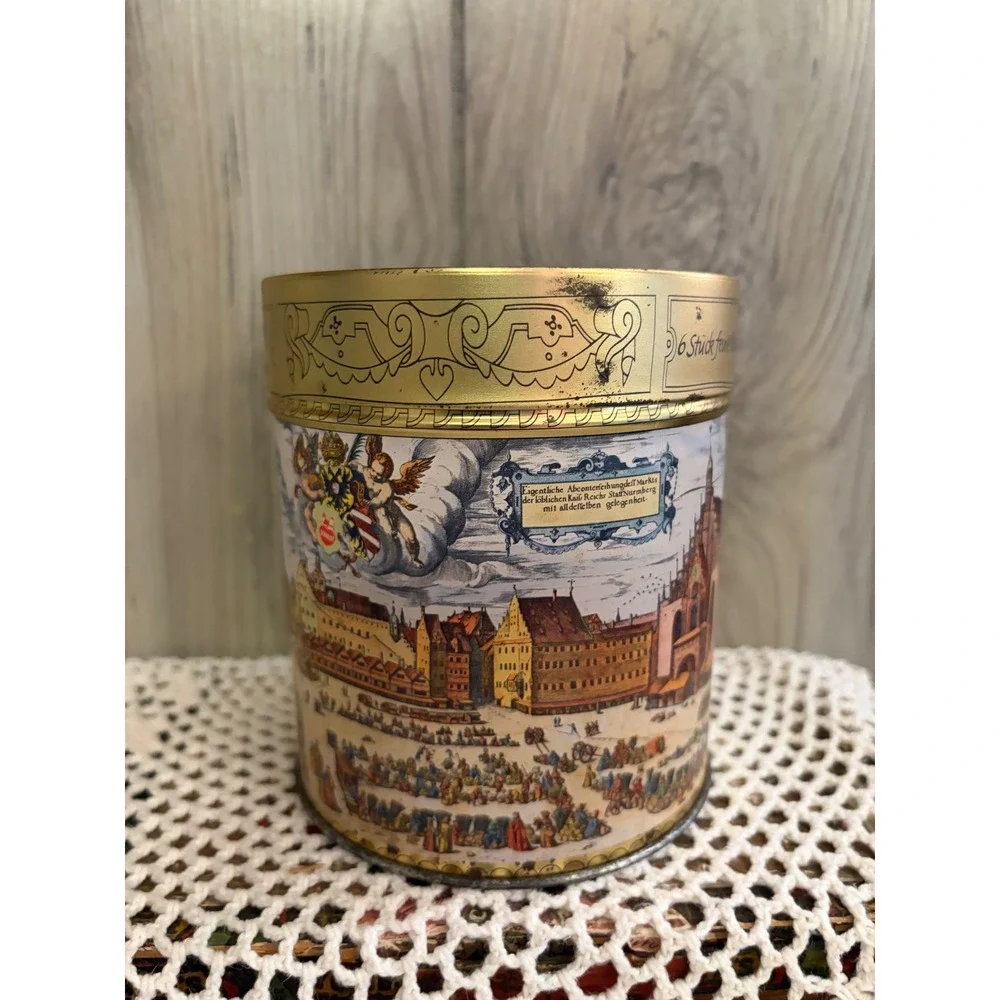 Vintage E Otto Schmidt Nurnberger Lebkuchen Tin West Germany Gold Canister